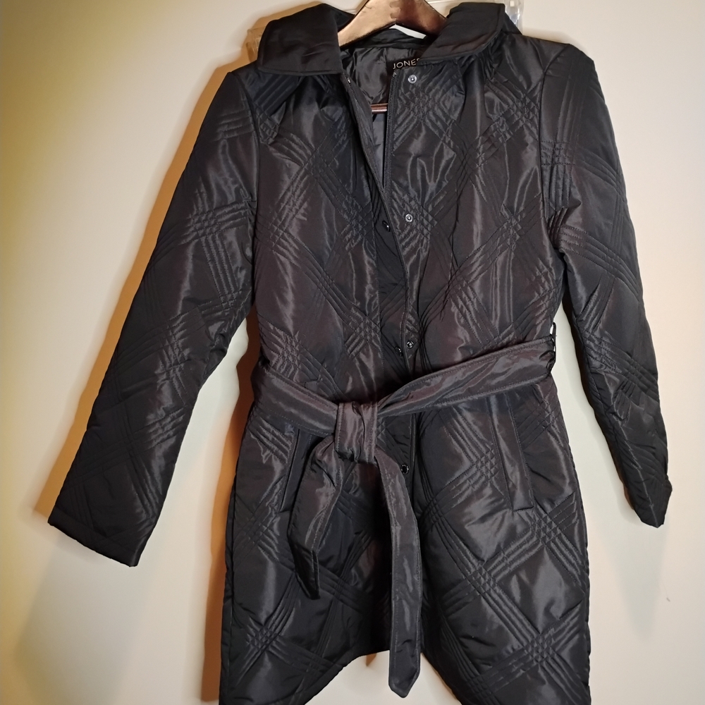 Jones New York Black Quilted Women's Coat L Mid Length